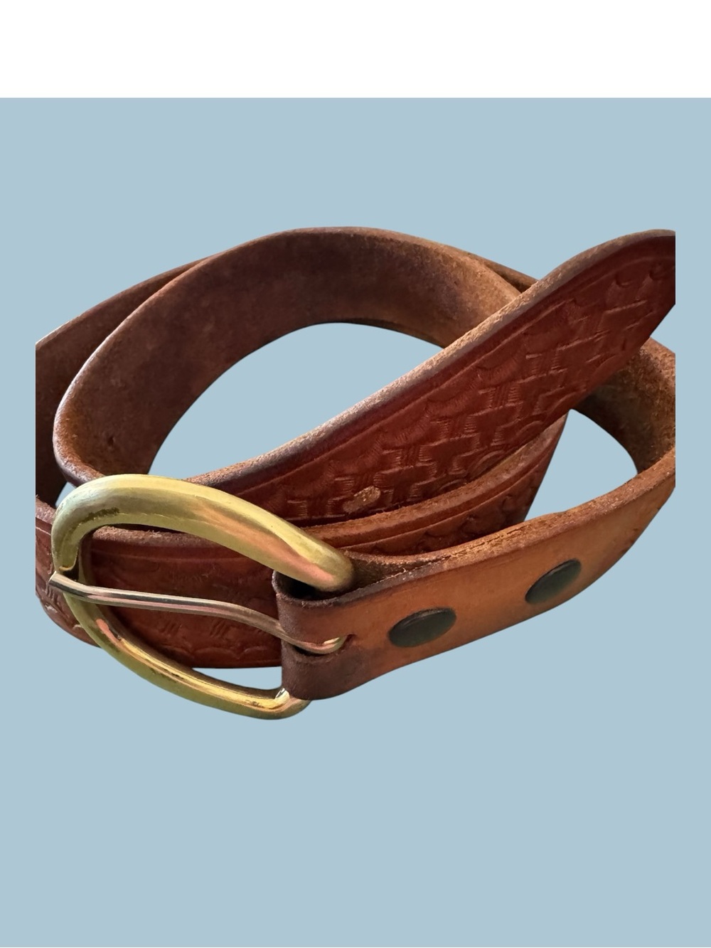 Hudson Trail Outfitters Leather Woven Brown Western Belt With Solid Brass Buckle